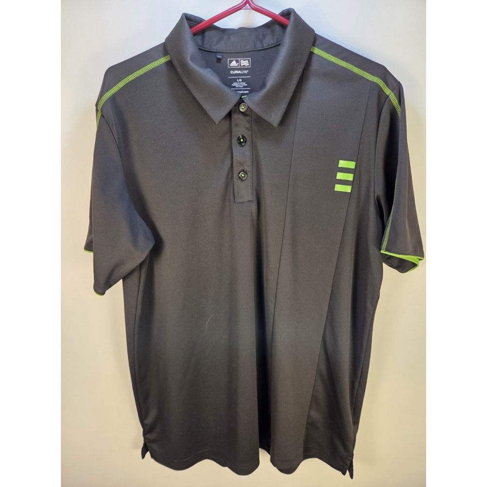 Adidas Climalite Large Men's Polo Black With Green Golf Pre-Owned